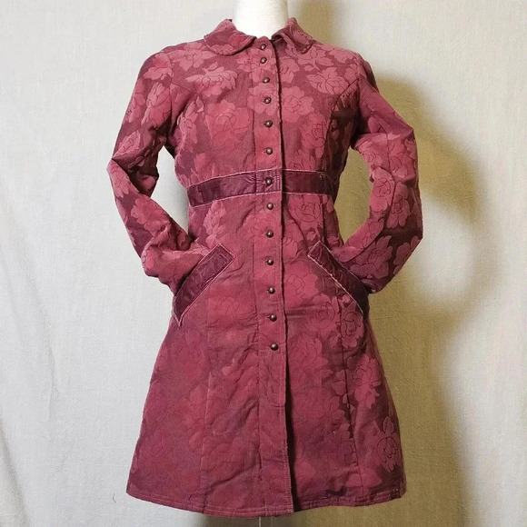 Free People Floral Velvet Peacoat SZ XS Full Zip/ Brass Buttons - Picture 2 of 16